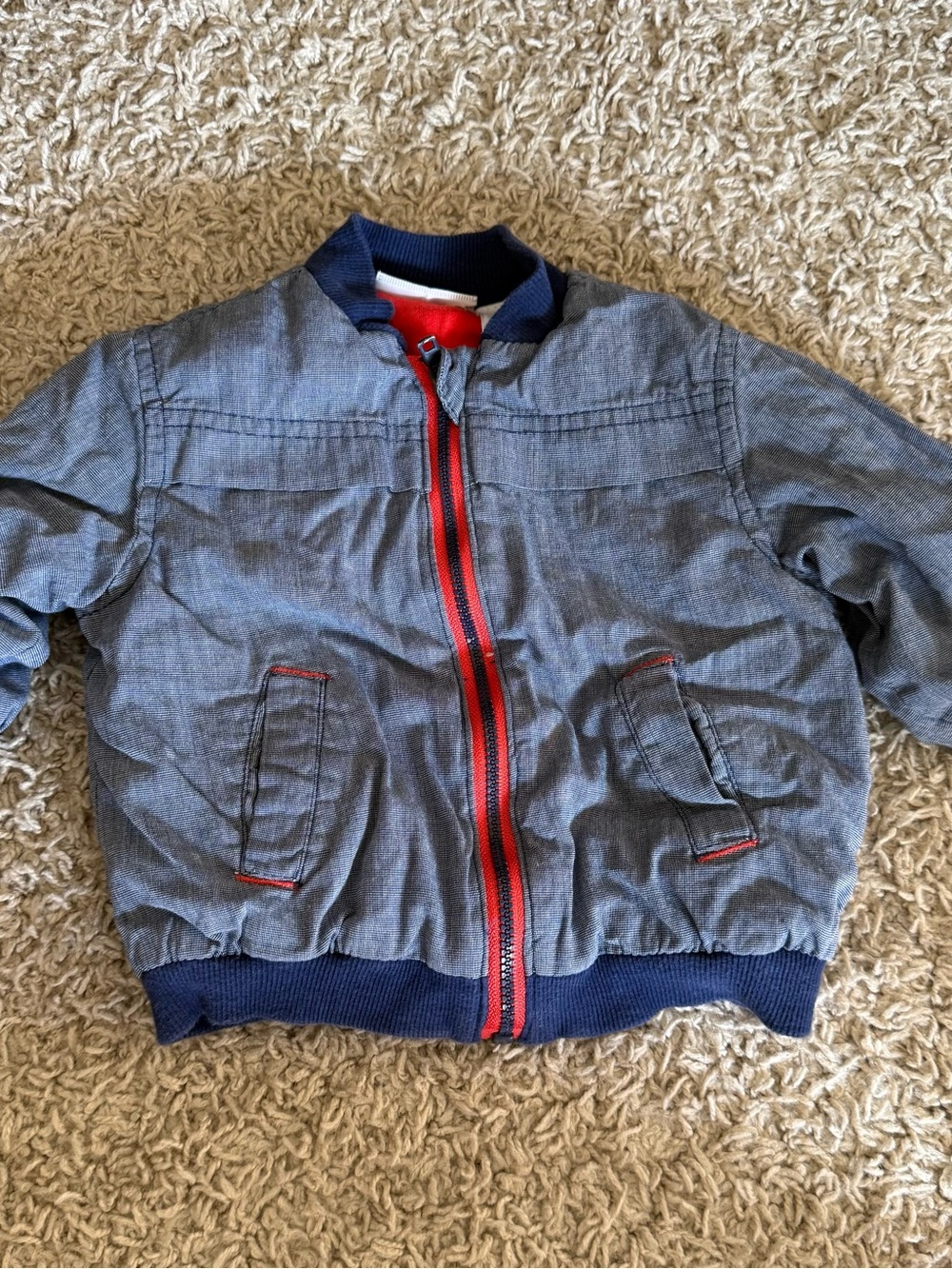 First Impressions Blue Jean-Style Jacket with orange Zipper Trim